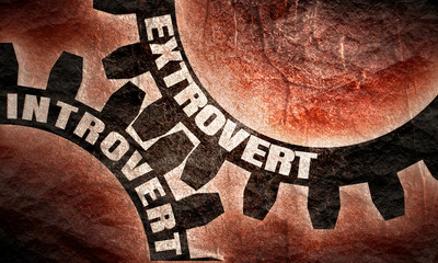 Extrovert and introvert. Mechanism of gears. Communication concept in industrial design. Modern brochure design template