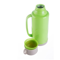 Thermo or Plastic Thermos flask on background new.