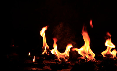 burning fire in night.The holy fire used for the offering during a ritual 