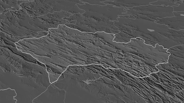 Lorestan, province with its capital, zoomed and extruded on the bilevel map of Iran in the conformal Stereographic projection. Animation 3D