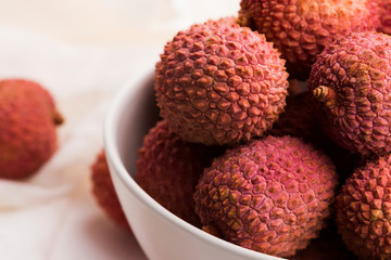 Litchie, liche, lychee, fresh healthy ripe fruits
