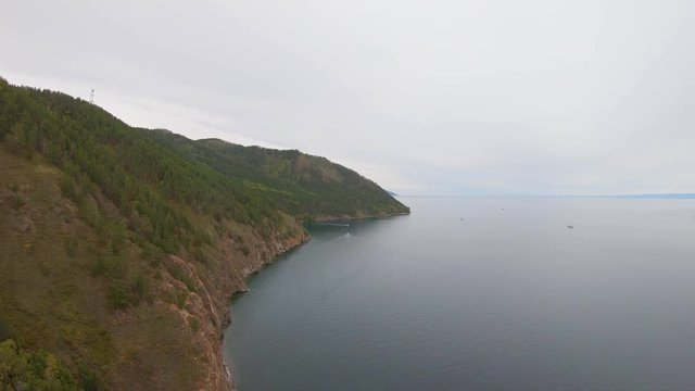 Rocky shore of Lake Baikal. Aerial view