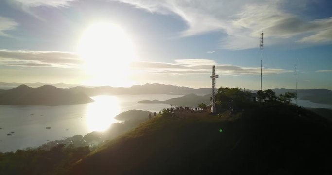 Aerial Mount Tapyas left pan at sunset the philippines