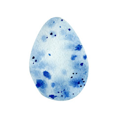 Watercolor blue easter egg isolated on white background. Illustration for poster, greeting card, banner