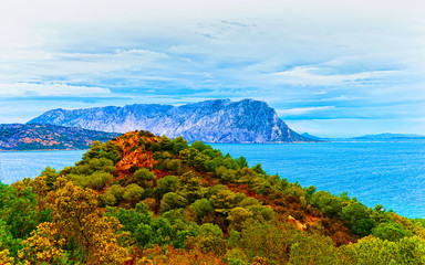 Landscape of Capo Coda Cavallo seen from San Teodoro in the Mediterranean sea in Olbia-Tempio...