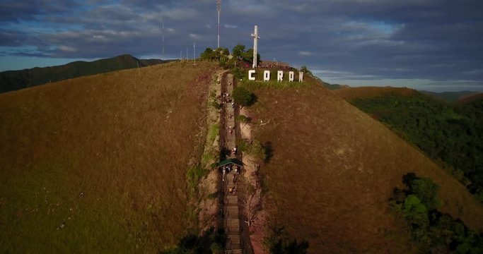 Aerial Mount Tapyas stairs and summit in Coron at sunset the philippines