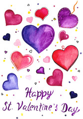 Valentines day card with hearts on white background