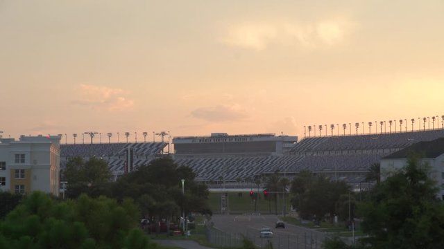 Timelapse of Daytona Speedway at dusk