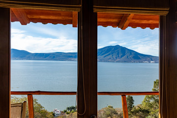 Views of Chapala Lake and Cerro de Garcia taken from Monte Coxala hotel (San Juan Cósala) in Jalisco State Close-up