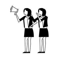 elegant businesswomen workers with megaphone