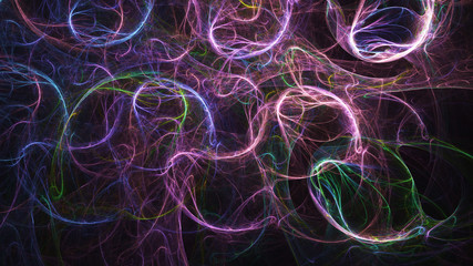 Abstract rose and green swirly lines. Fantasy light background. Digital fractal art. 3d rendering.