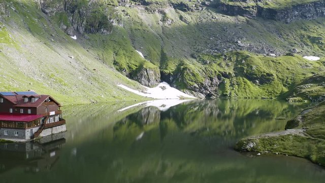 4K Balea Lake Chalet Romania Drone Aerial Reveal Summer Carpathian Mountains