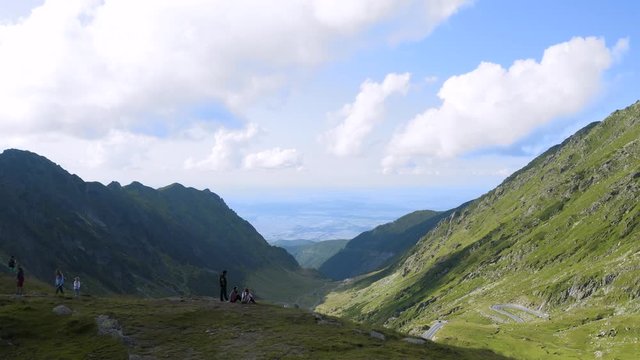 4K People Overlook the Transfagarasan Road Aerial View Reveal Romania Drone