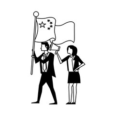 business couple with flag China and megaphone