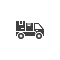 Parcel delivery truck vector icon. filled flat sign for mobile concept and web design. Cargo logistics truck with boxes glyph icon. Symbol, logo illustration. Vector graphics