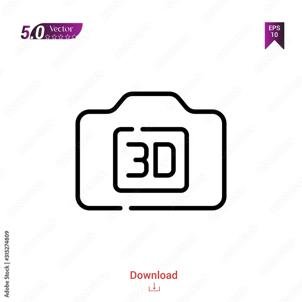 Poster outline 3d camera icon. 3d camera icon vector isolated on white background. graphic design, material