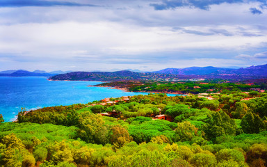 Landscape of Capo Coda Cavallo seen from San Teodoro in the Mediterranean sea in Olbia-Tempio...
