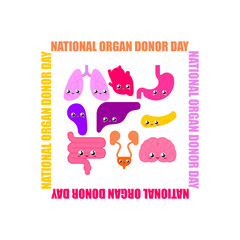 National organ donor day. 14th of February. Postcard, poster for holiday