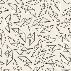 seamless monochrome sailboat from origami paper pattern background
