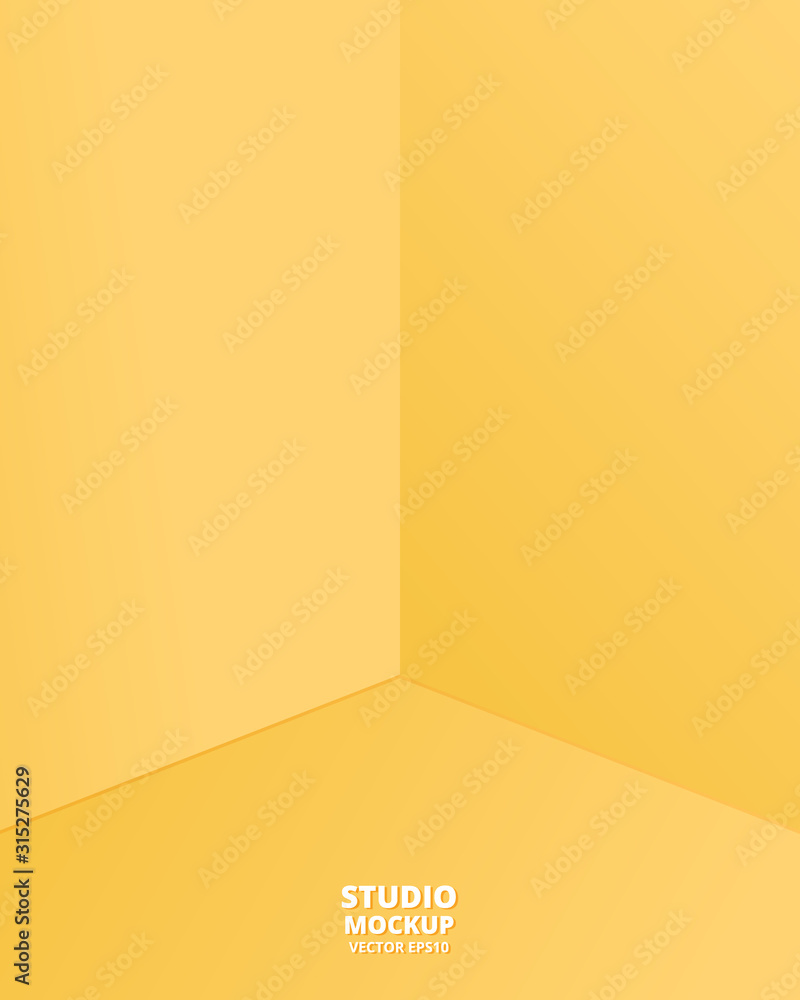 Poster empty vivid yellow studio room background. template for product display with copy space. modern mini
