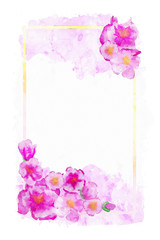 Watercolor painting of cherry blossom with frame, flower image for background