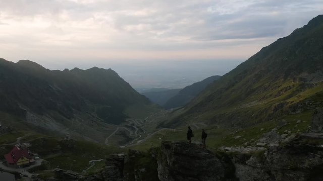 4K Aerial View Tracking Shot Balea Lake Transfagarasan Roading Hiking Trekking