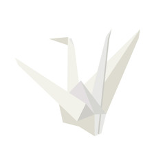 Origami white paper crane, vector illustration on white background