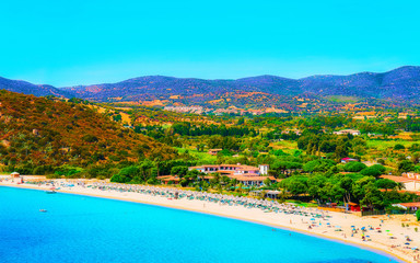 Beautiful nature of Villasimius and with Blue Waters of the Mediterranean Sea on Sardinia Island in...