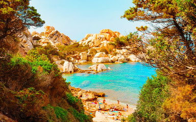 Landscape with beach on Rocky coast of Capo Testa in Santa Teresa Gallura at the Mediterranean Sea...