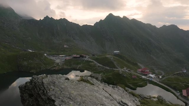 4K Balea Lake Reveal Drone Footage Romania at Dusk Twilight Sunset