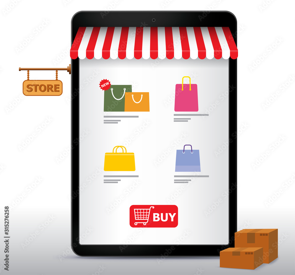 Canvas Prints online shopping on tablet computer and application vector illustration. e-commerce and digital marke