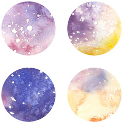 artistic watercolor circles with abstarct night starry skies