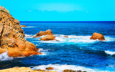 Landscape with Capo Pecora beach at the Mediterranean Sea in Buggerru in South Sardinia of Italy....