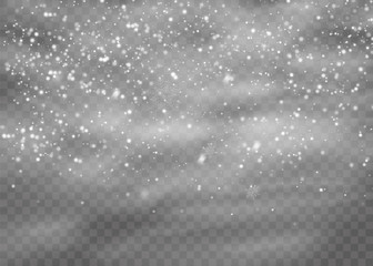 Falling snow vector background. Christmas decoration background with snoflakes. Magic snowfall winter effect.