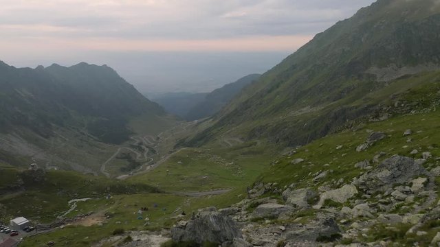 4K Transfagarasan Highway Reveal Aerial View at Sunrise