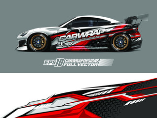 Car wrap design vector. Graphic abstract stripe racing background designs for wrap cargo van, race car, pickup truck, adventure vehicle. Eps 10 © zoulgraphic