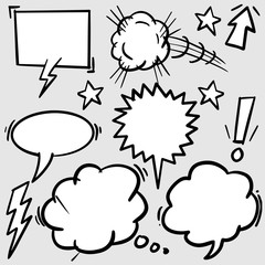 Hand drawn set of speech bubbles. Doodle set element. Vector illustration.