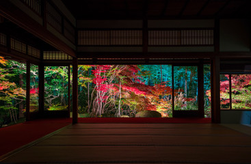 京都　南禅寺の塔頭寺院　天授庵（てんじゅあん）の紅葉　夜景　