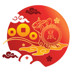 Illustration of Chinese new year 2020. Year of a metal rat. Template for landing page, banner, poster.