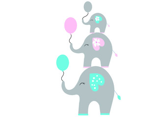 happy elephant family with balloons
