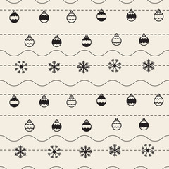 seamless monochrome christmas pattern background with snow and ball