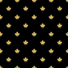 seamless gold glitter maple leaves pattern on black background