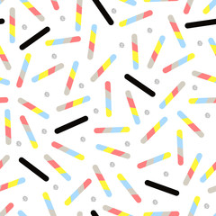 seamless confetti pattern on white background with colorful line and silver dot glitter
