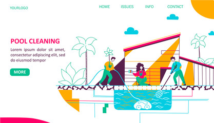 Pool cleaning landing page flat vector template
