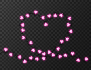 Heart shaped lights isolated on transparent background, design vector illustration