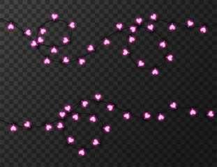 Heart shaped lights isolated on transparent background, design vector illustration