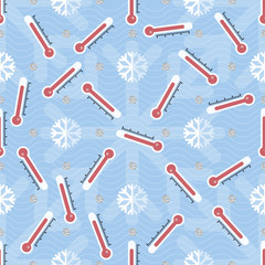 seamless cool weather in christmas and new year season pattern on blue background with thermometer , snowflake and silver dot glitter