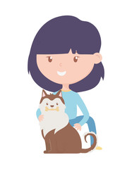 young woman with pet siberian dog cartoon characters
