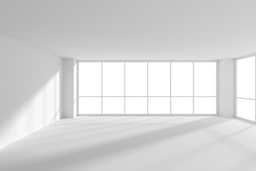 White empty business office room with sunlight from large windows