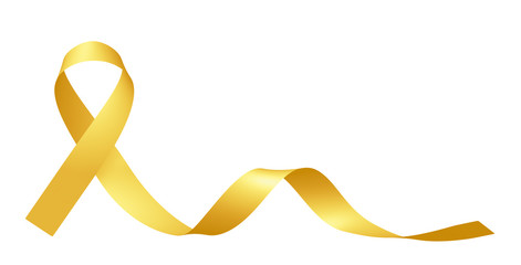 Yellow ribbon International Childhood Cancer Awareness Day sign isolated on white